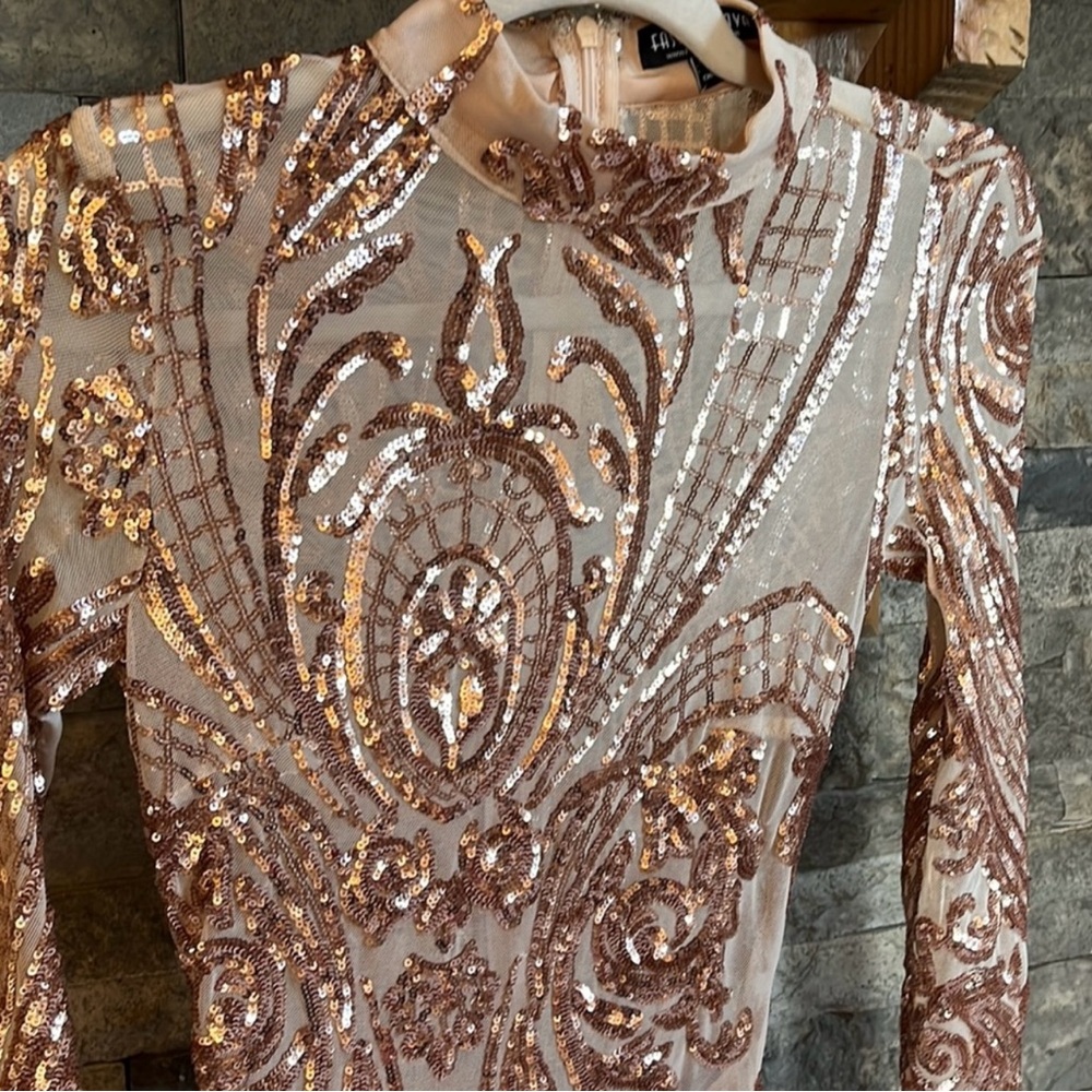 Sequin Embellished Long Sleeve Dress